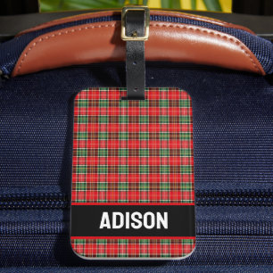 Traditional Christmas Plaid Luggage Tag