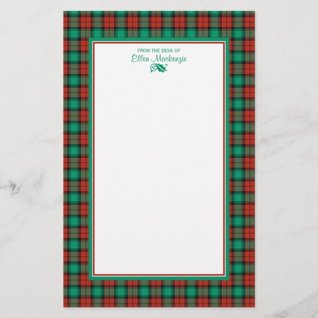 Traditional Christmas Plaid Personalized Stationery (Front)