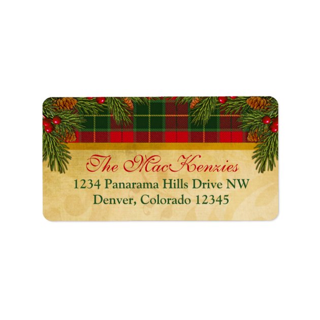Traditional Christmas Plaid Xmas Return Address Label