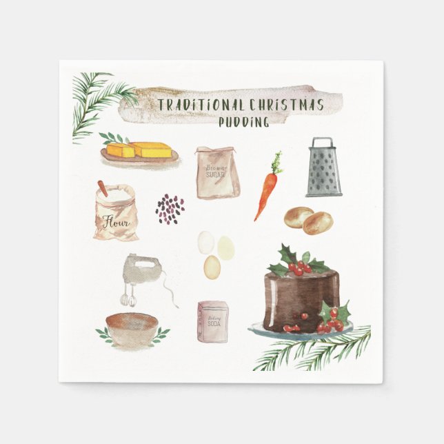 Traditional Christmas Pudding | Holiday Party Napkins (Front)