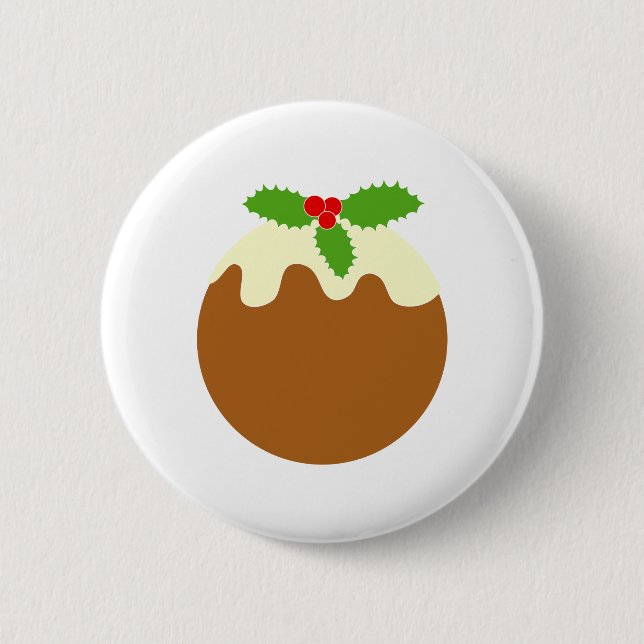 Traditional Christmas Pudding. On White. Button (Front)