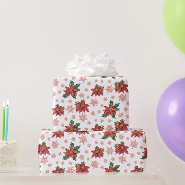 Traditional Christmas Red and Green Botanical  Wrapping Paper (Party Gifts)
