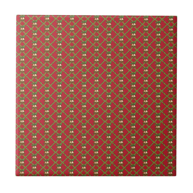Traditional Christmas red and green jingle bells Ceramic Tile (Front)