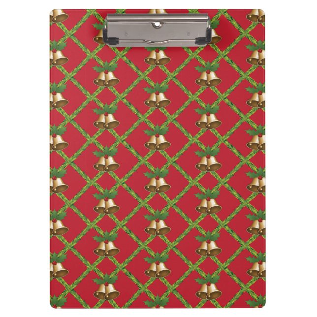 Traditional Christmas red and green jingle bells Clipboard (Front)