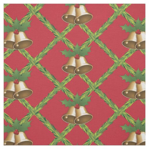 Traditional Christmas red and green jingle bells Fabric