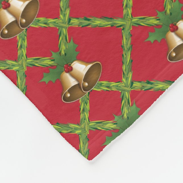 Traditional Christmas red and green jingle bells Fleece Blanket (Corner)