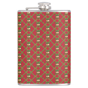 Traditional Christmas red and green jingle bells Hip Flask