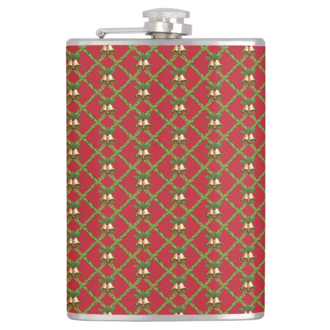 Traditional Christmas red and green jingle bells Hip Flask (Front)