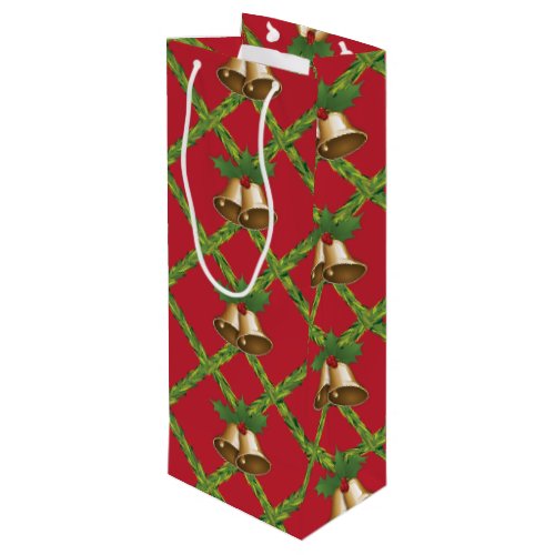 Traditional Christmas red and green jingle bells Wine Gift Bag