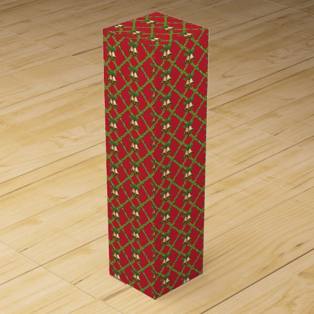 Traditional Christmas red and green jingle bells Wine Gift Box (Back)
