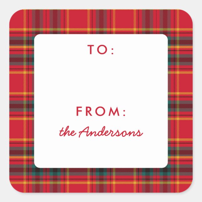 Traditional Christmas Red and Green Plaid  Square Sticker (Front)