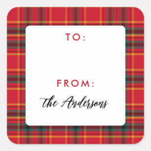 Traditional Christmas Red and Green Plaid Square Sticker