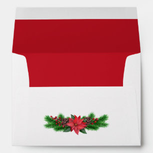 Traditional Christmas red green poinsettia Envelope