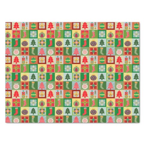 Traditional Christmas Red Green Quilting Pattern Tissue Paper