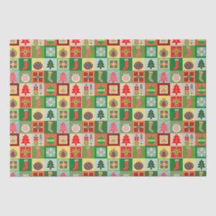 Traditional Christmas Red Green Quilting Pattern Tissue Paper