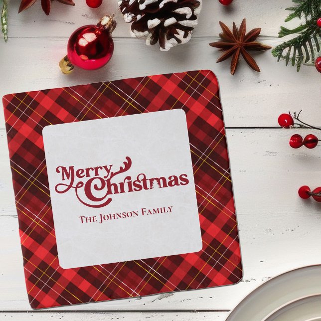 Traditional Christmas Red Plaid Tartan Custom Trivet (Creator Uploaded)