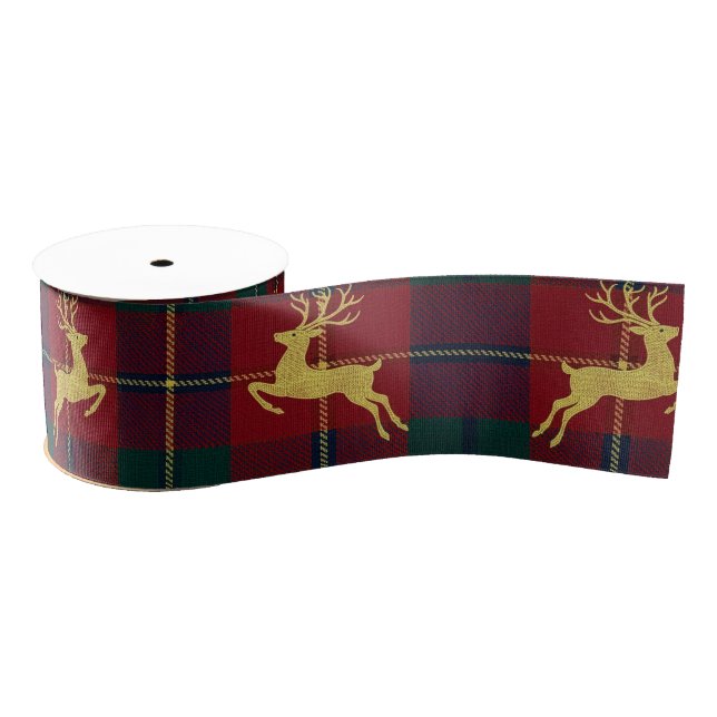 Traditional Christmas Reindeer Plaid Grosgrain Ribbon (Spool)