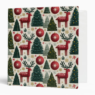 Traditional Christmas Reindeer Tree Pattern 3 Ring Binder