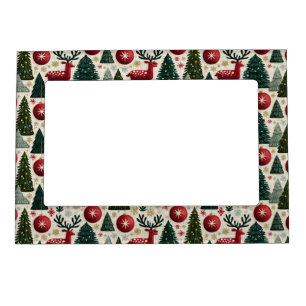 Traditional Christmas Reindeer Tree Pattern Magnetic Frame