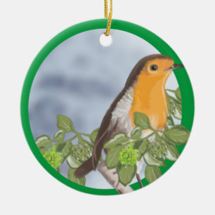 Traditional Christmas Robin and Ivy Ceramic Ornament