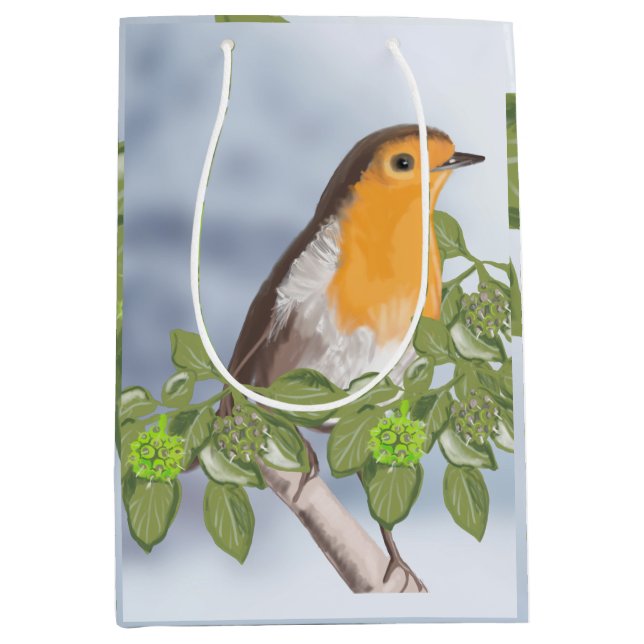 Traditional Christmas Robin and Ivy Medium Gift Bag (Front)