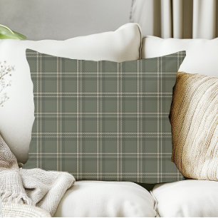 Traditional Christmas Sage Green Plaid Throw Pillow