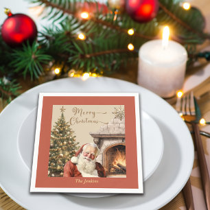 Traditional Christmas Santa Claus Custom Name Napkins