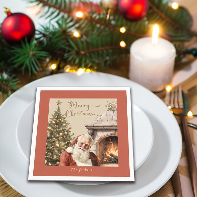 Traditional Christmas Santa Claus Custom Name Napkins (Creator Uploaded)