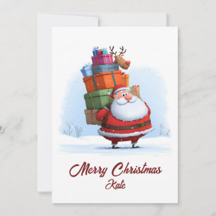 Traditional Christmas Santa Claus with Reindeer Holiday Card