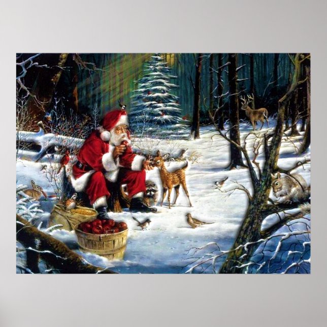 Traditional Christmas Santa in the Park Poster (Front)