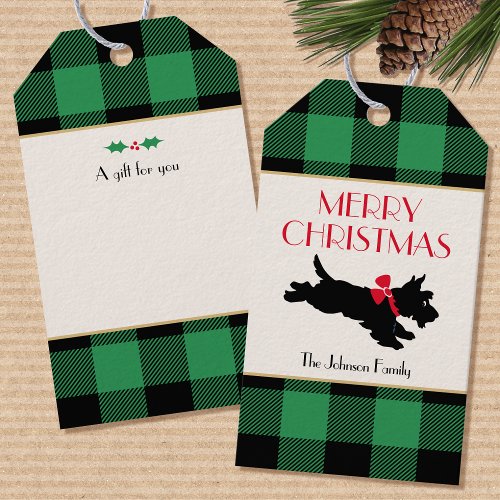 Traditional Christmas Scottie Dog Custom Green Gift Tags