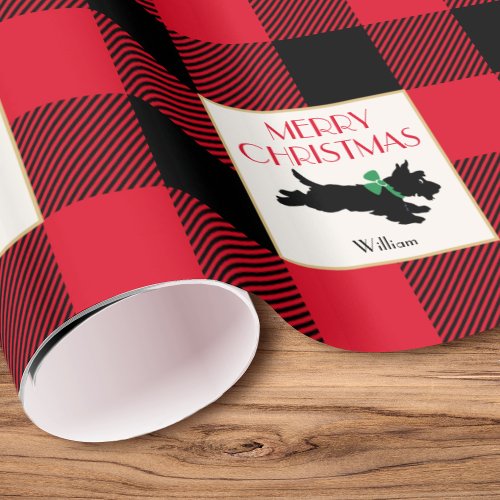 Traditional Christmas Scottie Dog Custom Red Wrapping Paper