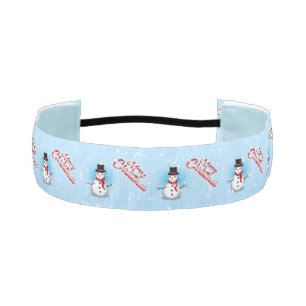 Traditional Christmas Snowman on LIGHT BLUE Athletic Headband