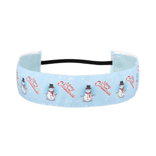 Traditional Christmas Snowman on LIGHT BLUE Athletic Headband (Front)