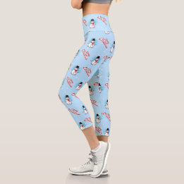 Traditional Christmas Snowman on LIGHT BLUE Capri Leggings
