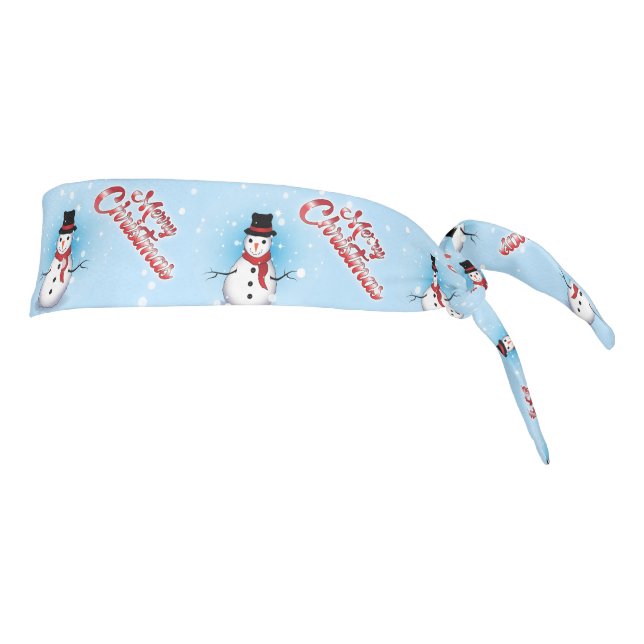 Traditional Christmas Snowman on LIGHT BLUE Tie Headband (Rotate 90)