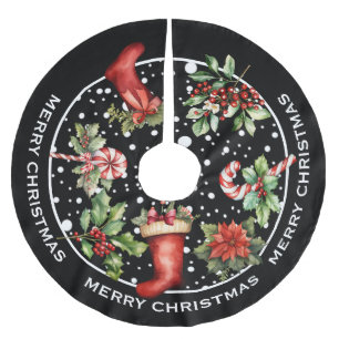 TRADITIONAL CHRISTMAS STOCKING, CANDY CANE & MORE BRUSHED POLYESTER TREE SKIRT
