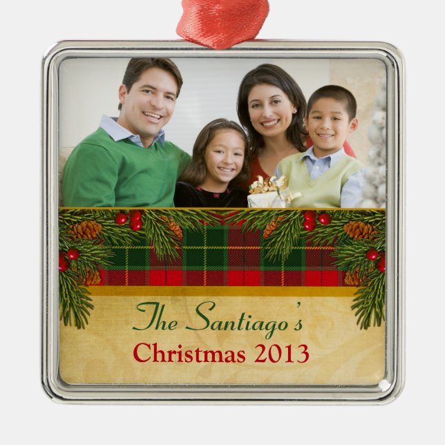 Traditional Christmas Tartan Plaid Red Green Xmas Metal Ornament (Front)