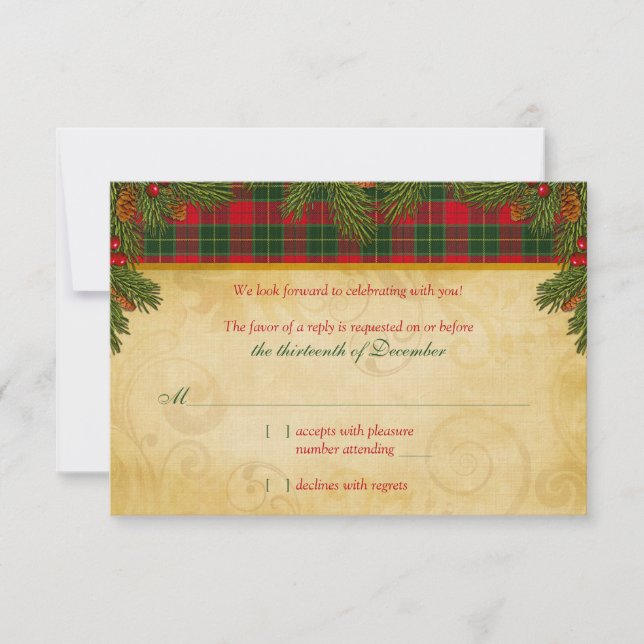 Traditional Christmas Tartan Plaid Wedding Rsvp (Front)