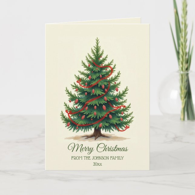 Traditional Christmas Tree Family Holiday Greeting Card (Front)