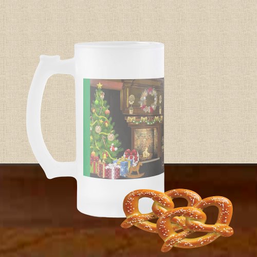 Traditional Christmas TreeGifts  Fireplace Frosted Glass Beer Mug