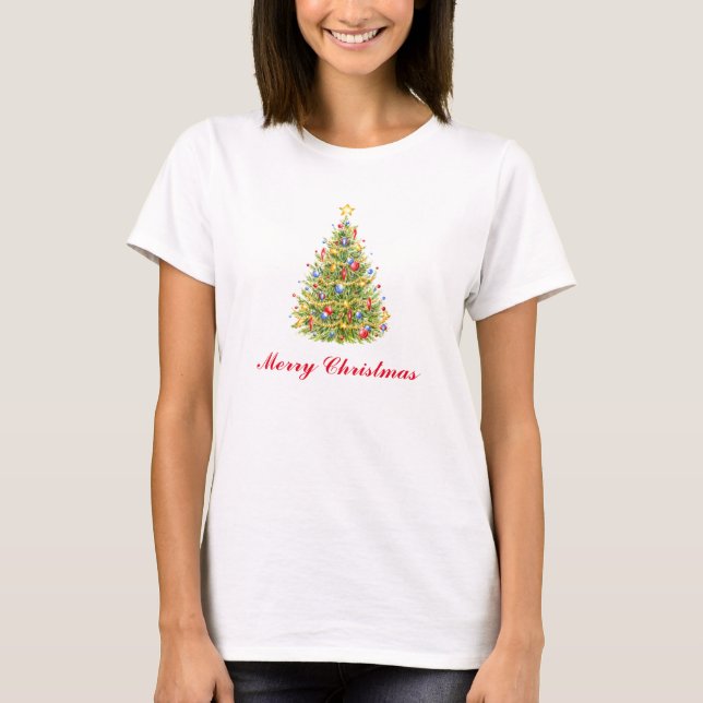 Traditional Christmas Tree Greeting Card T-Shirt (Front)