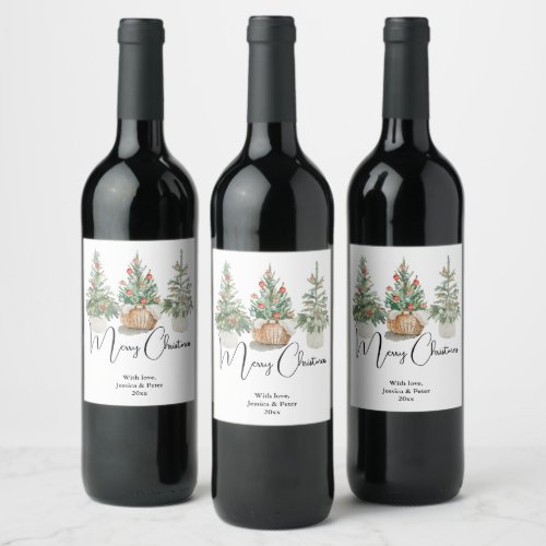 Traditional Christmas tree greetings Wine Label