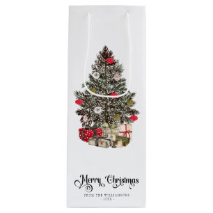Traditional Christmas Tree Holiday Wine Gift Bag