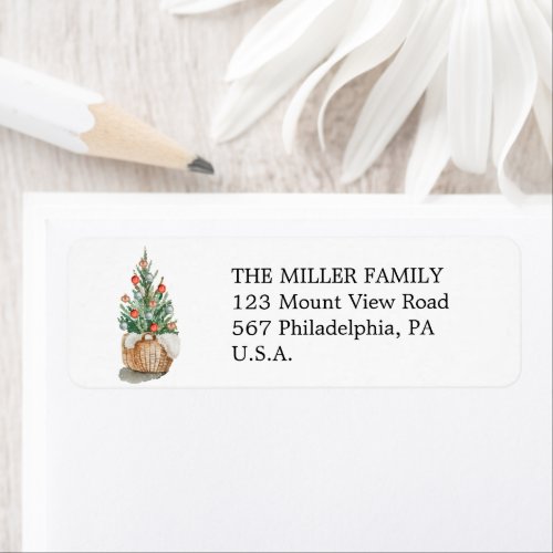 Traditional Christmas tree return address label