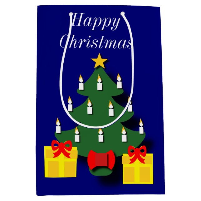 Traditional Christmas Tree with Candles  Medium Gift Bag (Front)