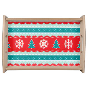 Traditional Christmas Trees Snowflakes Pattern Serving Tray
