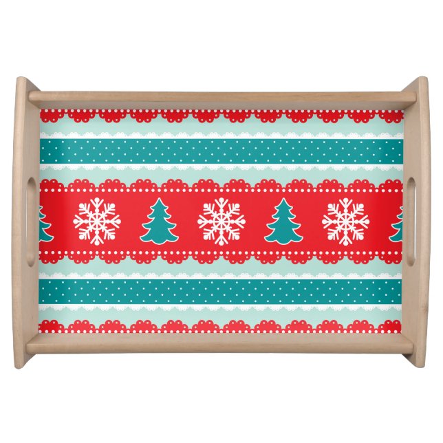 Traditional Christmas Trees Snowflakes Pattern Serving Tray (Front)