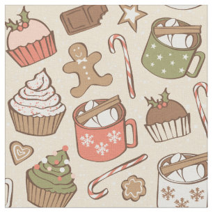 Traditional Christmas Vintage Hot Cocoa Cupcake Fabric