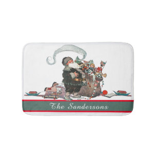 Traditional Christmas Vintage Santa Family Name Bath Mat